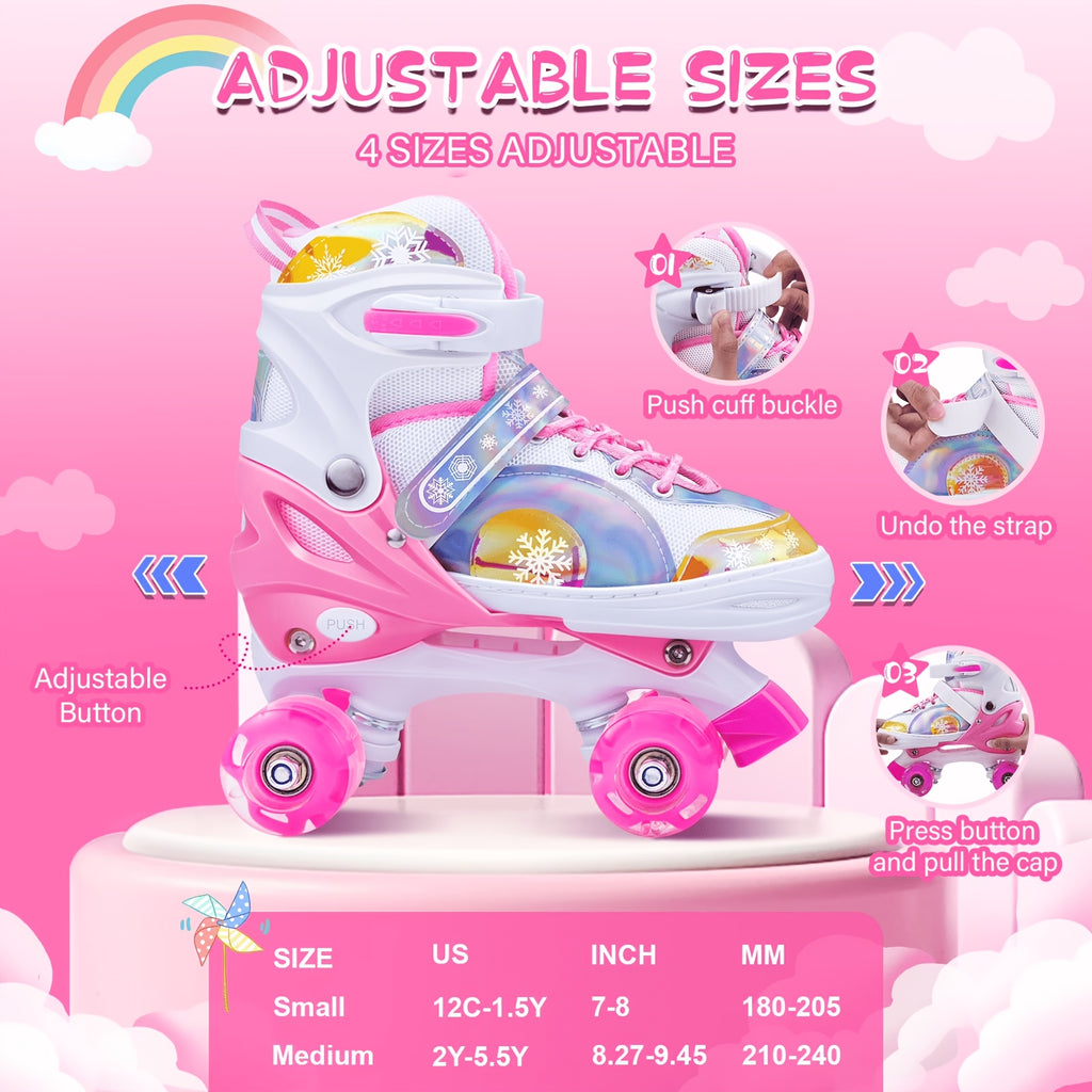 Light Up Roller Skates for Boys Kids Adjustable 4 Sizes LED Wheels Beginner Outdoor Skating Shoes Toddler Youth Ages 3 4 5 6 Birthday Christmas Gift