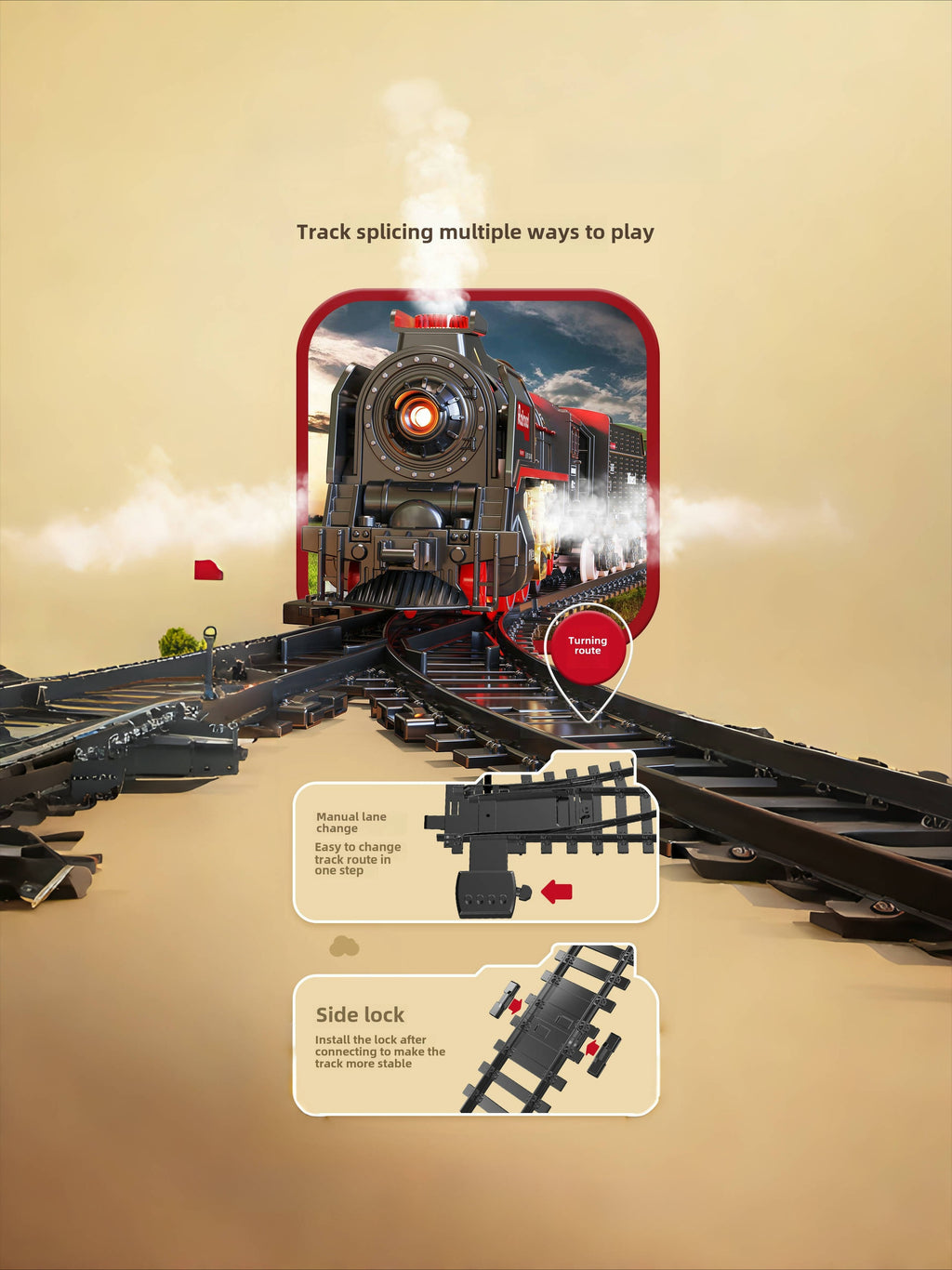 T627A Retro Steam Train Set with LED Lights, Smoke Spray & Realistic Sound Effects – 7-Piece USB Rechargeable Electric Train Toy Gift