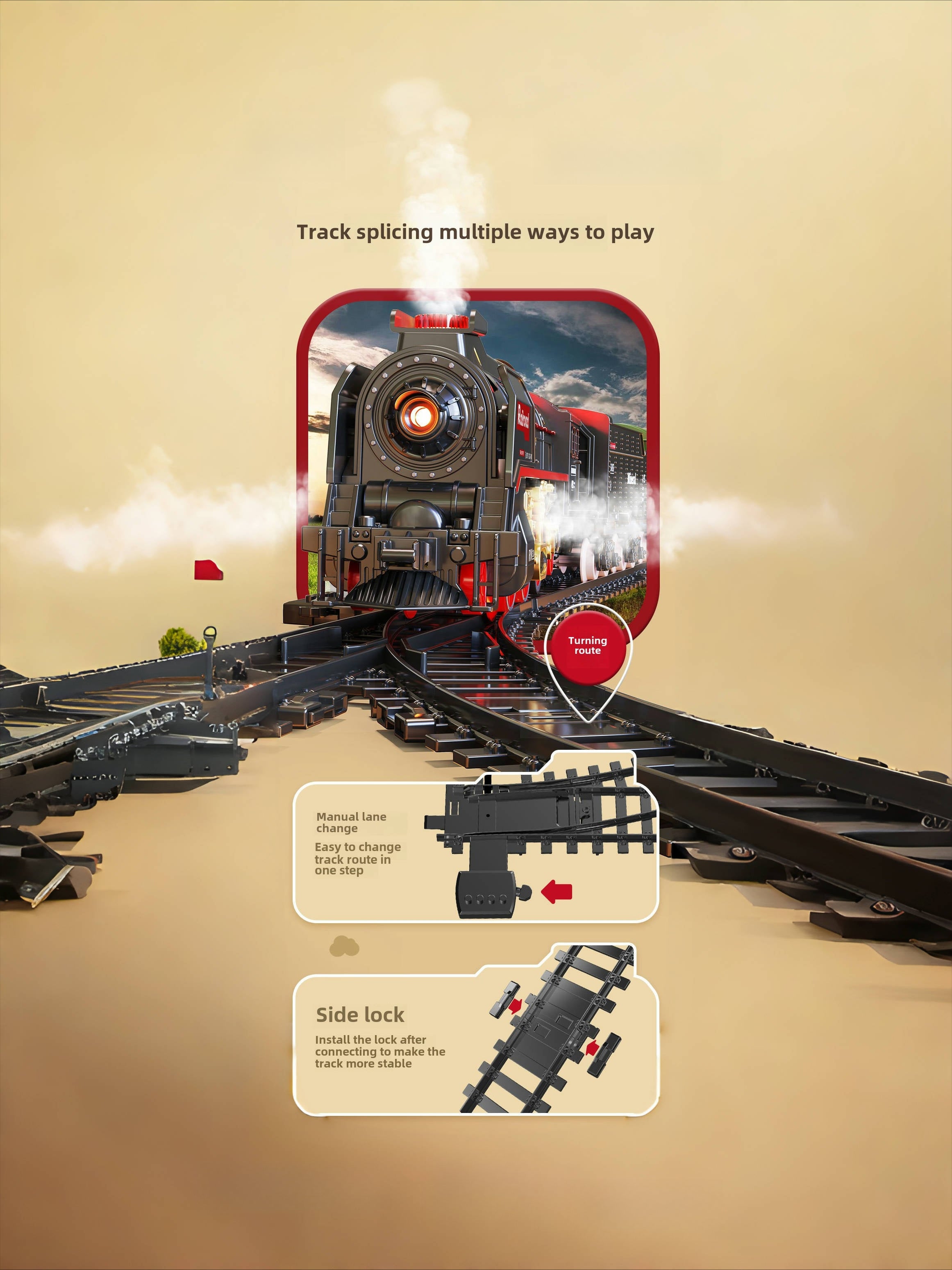T627A Retro Steam Train Set with LED Lights, Smoke Spray & Realistic Sound Effects – 7-Piece USB Rechargeable Electric Train Toy Gift