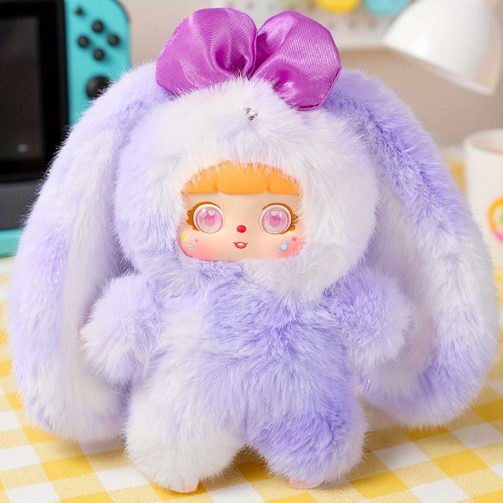 Cute Rabbit Plush Toy with Detachable Face – Unique Collectible Bunny Stuffed Animal, Creative Gift for Christmas Valentine’s Day Birthday Holiday, Kawaii Rabbit Plushie for Kids & Adults
