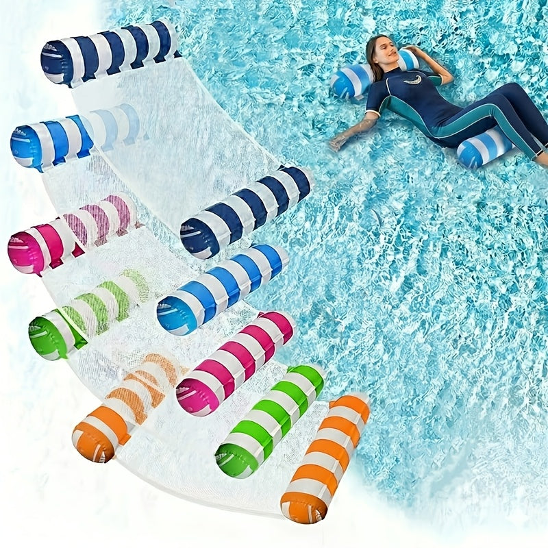 Jixiangyu 4-in-1 Adult Inflatable Pool Float - Hammock Lounger Raft & Exercise Saddle, Striped Floating Bed for Pool Lake Beach, Blue Navy Blue Rose Red