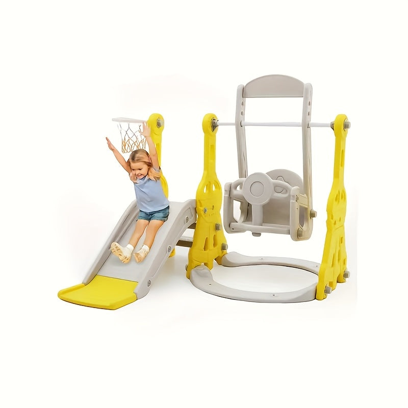 4-in-1 Toddler Slide and Swing Set with Climber Basketball Hoop Indoor Outdoor Backyard Playset for Kids Ages 1-3