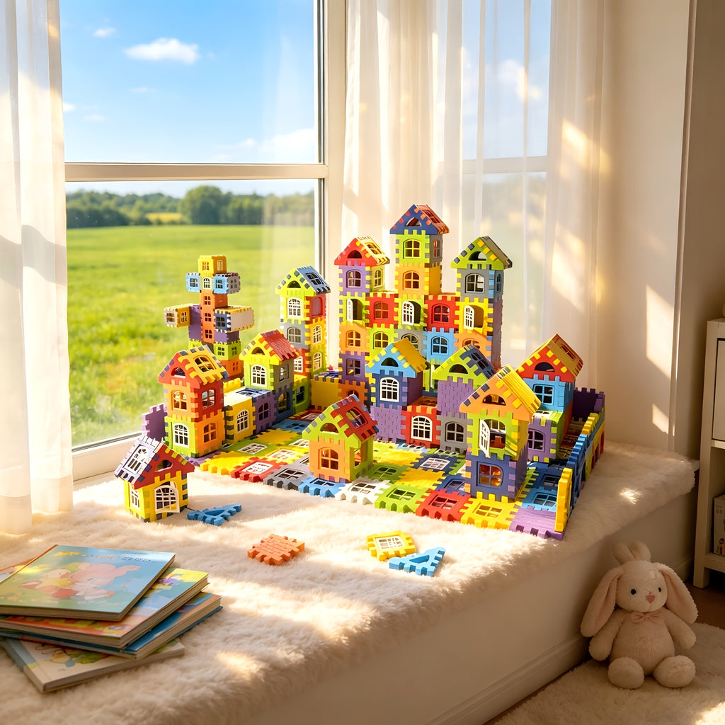 140pcs House Building Blocks Set STEM Colorful Interlocking Bricks with Window Roof Pieces Preschool Construction Toy for Boys Girls Ages 3+ Birthday Christmas Gift