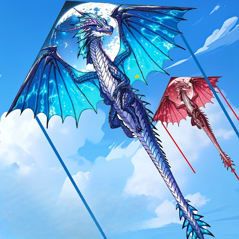 3D Dragon Kite Evil Dragon Design for Kids Adults - Durable Polyester Outdoor Beach Park Flying Kite Red Blue - Birthday Christmas Gift for Dragon Fans
