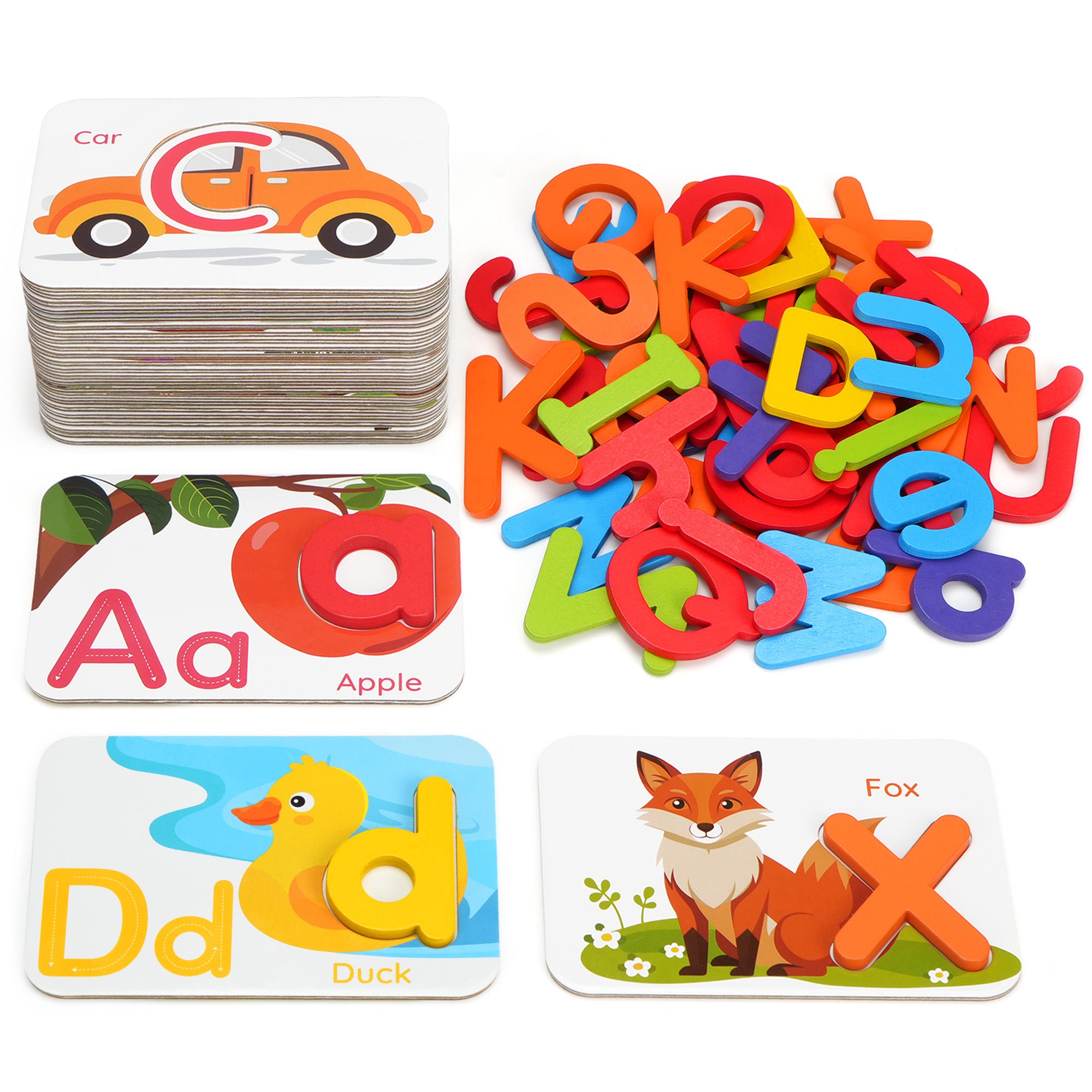 Wooden Alphabet Flash Cards & Letter Puzzle Matching Game for Kids Ages 3+ – Durable ABC Educational Toy for Letter Recognition, Spelling & Early Literacy Learning