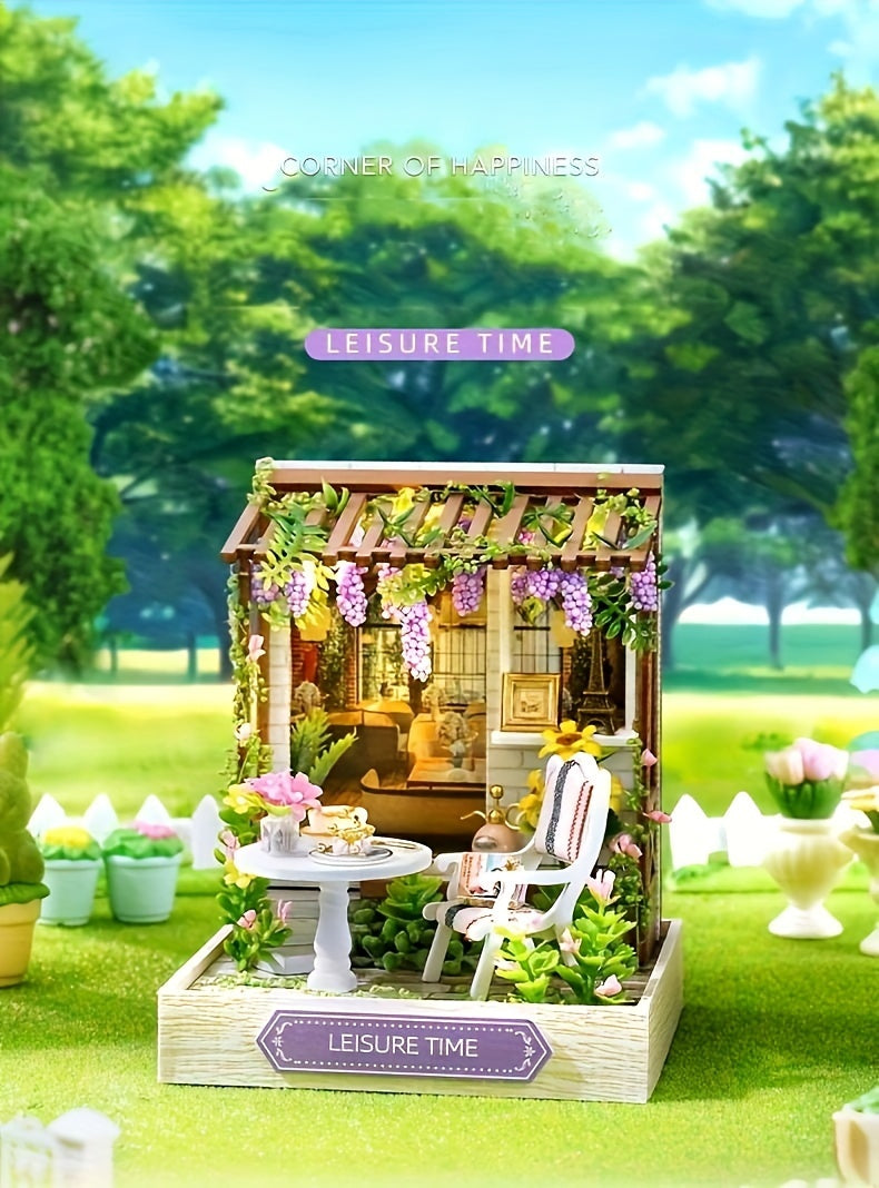 DIY Wooden Dollhouse Kit with Dust Cover – Handmade Miniature Puzzle Tiny House with Furniture for Teens Adults Christmas Birthday Gift