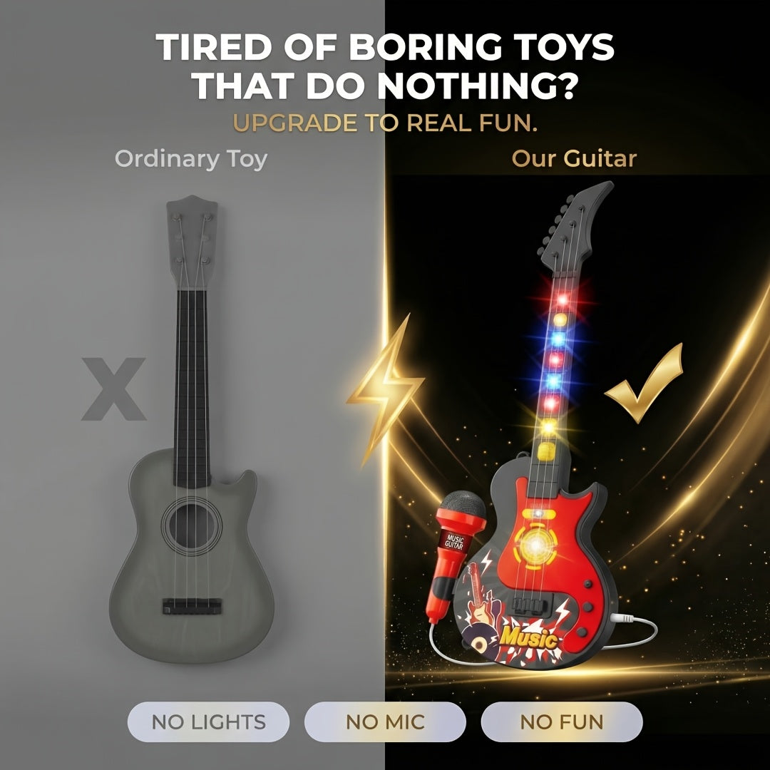 Kids Electric Guitar Toy with Microphone & Lights - Musical Instrument Toy for Toddlers Ages 3-8, Light Up Sound Guitar for Boys Girls Birthday Christmas Gift