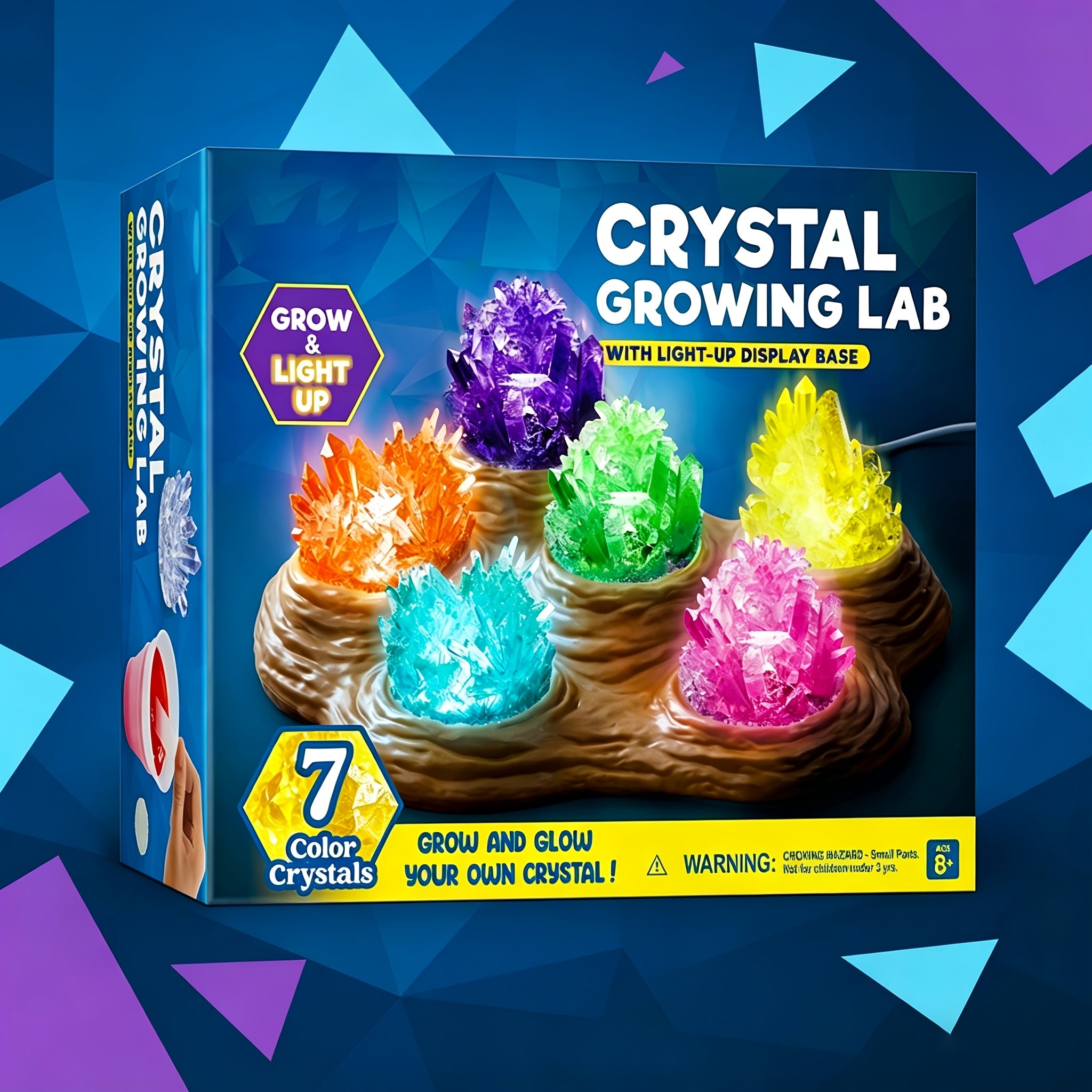 Crystal Growing Kit for Kids with Light-Up Base – 7 Color Science Experiment Set, STEM Learning Toy for Boys & Girls Ages 8+, Birthday & Christmas Gift