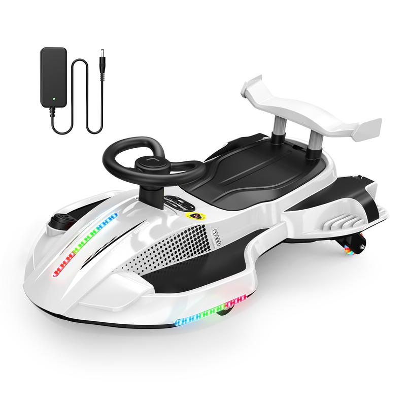 Electric Wiggle Car with Bluetooth & Mist, Akeleo 12V 2-in-1 Pedal Ride-On Toy for Kids Ages 3+, Light-Up Wheels and 360° Steering