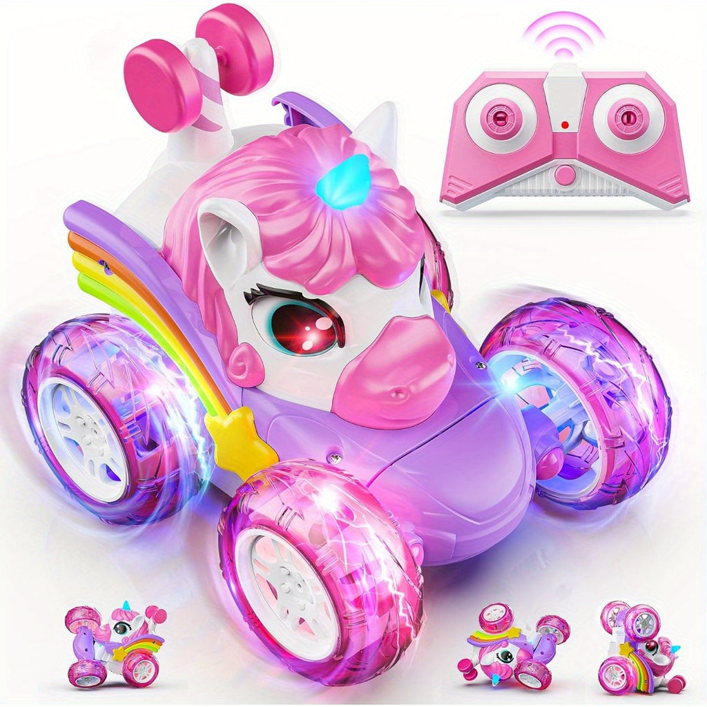 Unicorn RC Car for Girls 360 Degree Stunt Remote Control Car 4WD Rechargeable LED Lights Indoor Outdoor Toy Kids Halloween Christmas Birthday New Year Gift