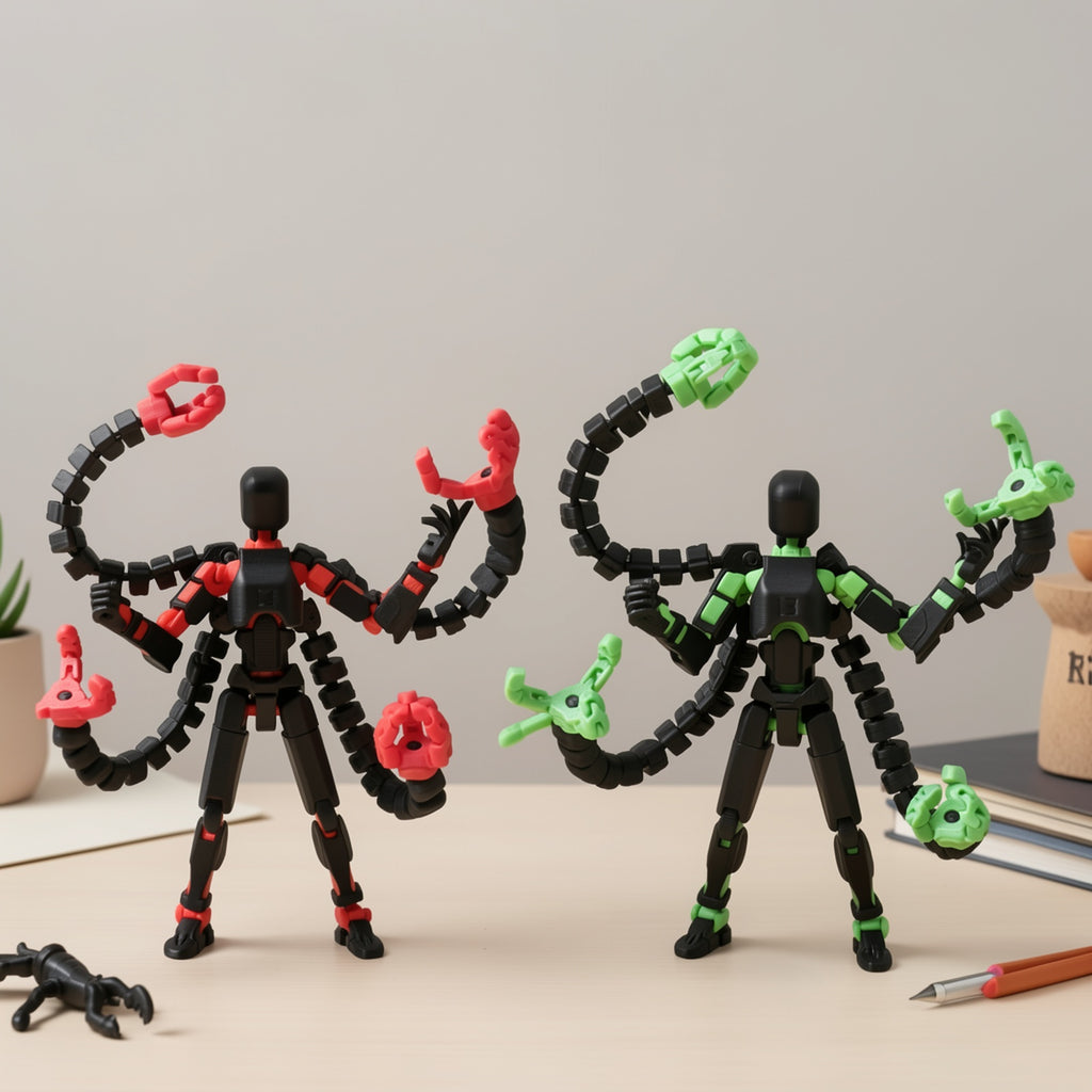 Articulated Robot Action Figure 2pcs Set – 3D Printed Multi-Jointed Poseable Lucky Mobile Robot Desktop Decoration Cool Gift for Gamers Collectors Teens