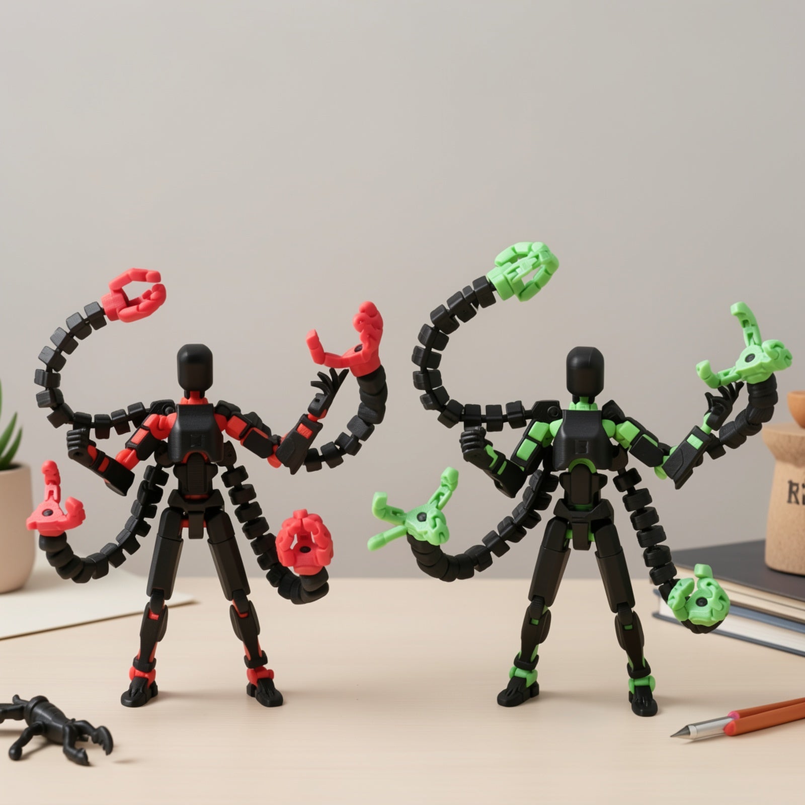 Articulated Robot Action Figure 2pcs Set – 3D Printed Multi-Jointed Poseable Lucky Mobile Robot Desktop Decoration Cool Gift for Gamers Collectors Teens