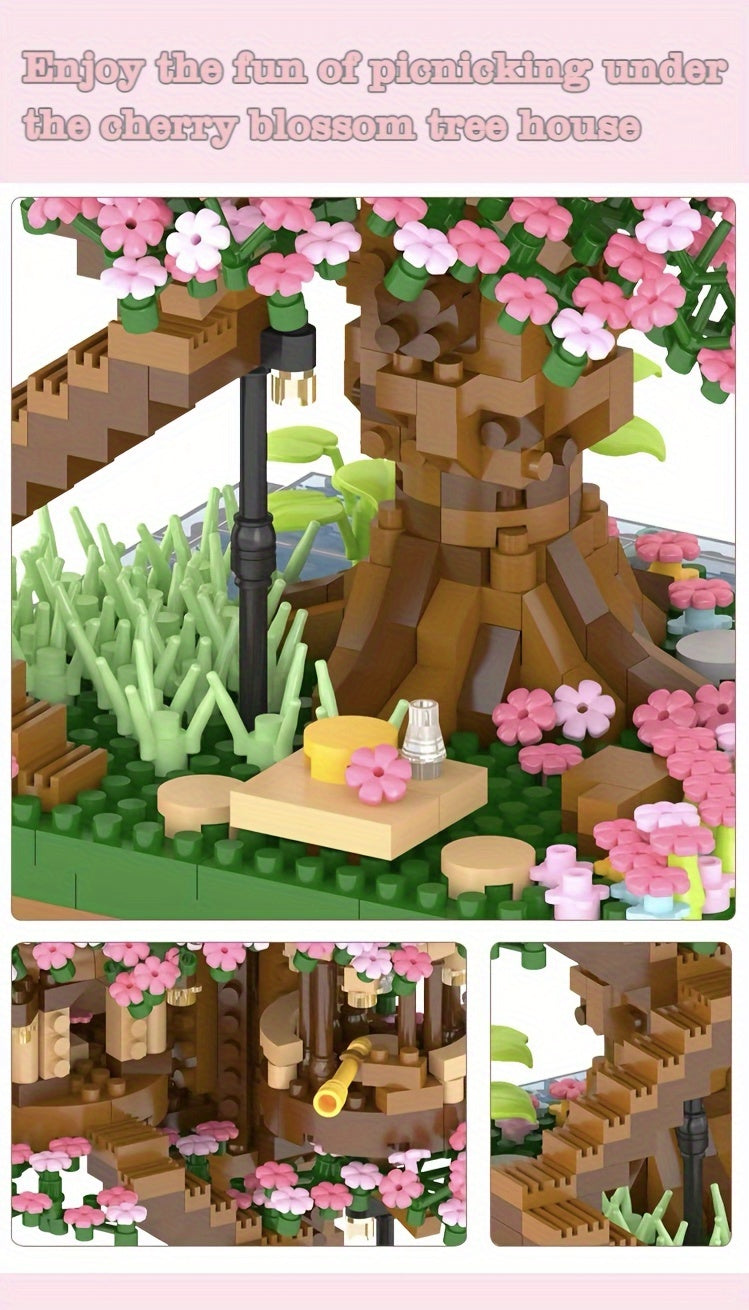 Sakura Cherry Blossom Tree House Building Blocks 2028 & 1020 Piece – DIY Mini Brick Assembly Set, Collectible Desk Decor Model for Home Display, Relaxing Gift for Teens Adults Boys Girls