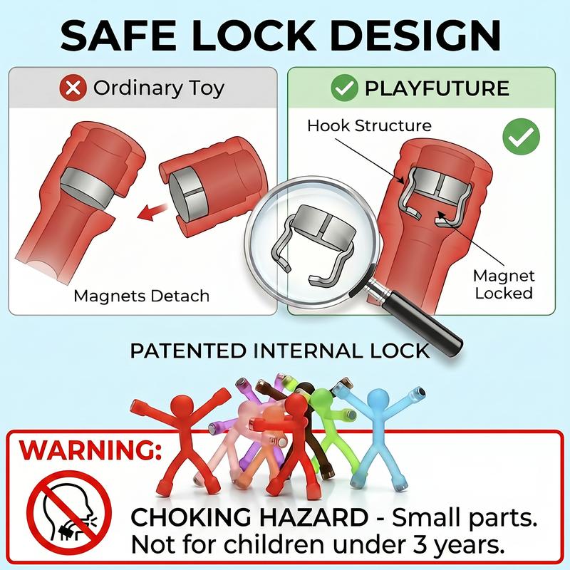 Magnetic Bendy Figures Building Set, Translucent Silicone Shapes in 10 or 20 Packs with Metal Storage Tin for Creative Travel Play and Desk Fidgeting