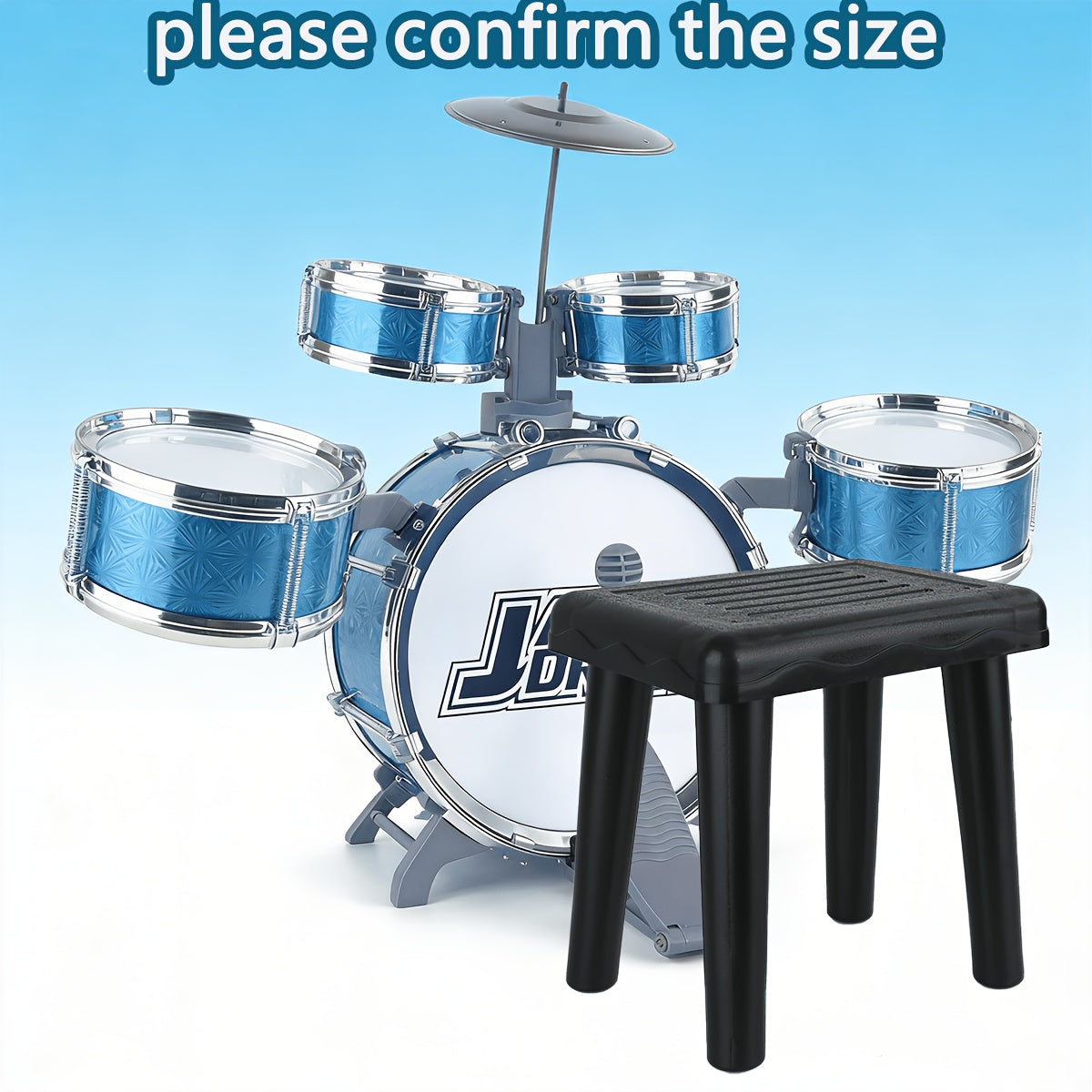 Kids Drum Set with Chair for Toddlers Ages 3-5 - Children's Musical Instrument Toy, Birthday Christmas Gift for Boys & Girls, Black & Deep Blue
