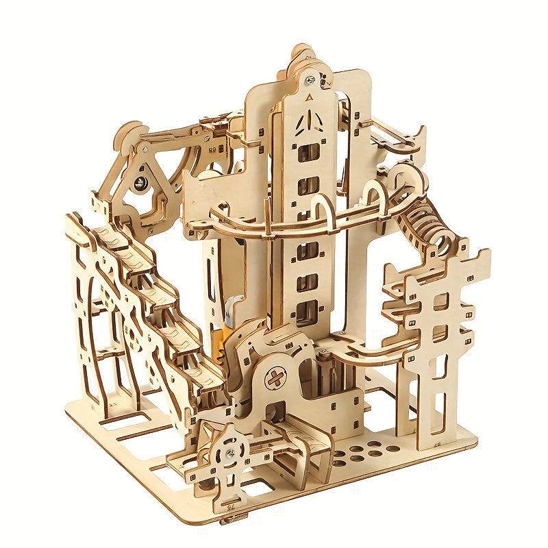 3D Wooden Ball Track Puzzle for Adults STEM Project, High-Difficulty Wood Building Model with 2 Expansion Sets, Home Decoration Holiday Birthday Gift for Men & Women