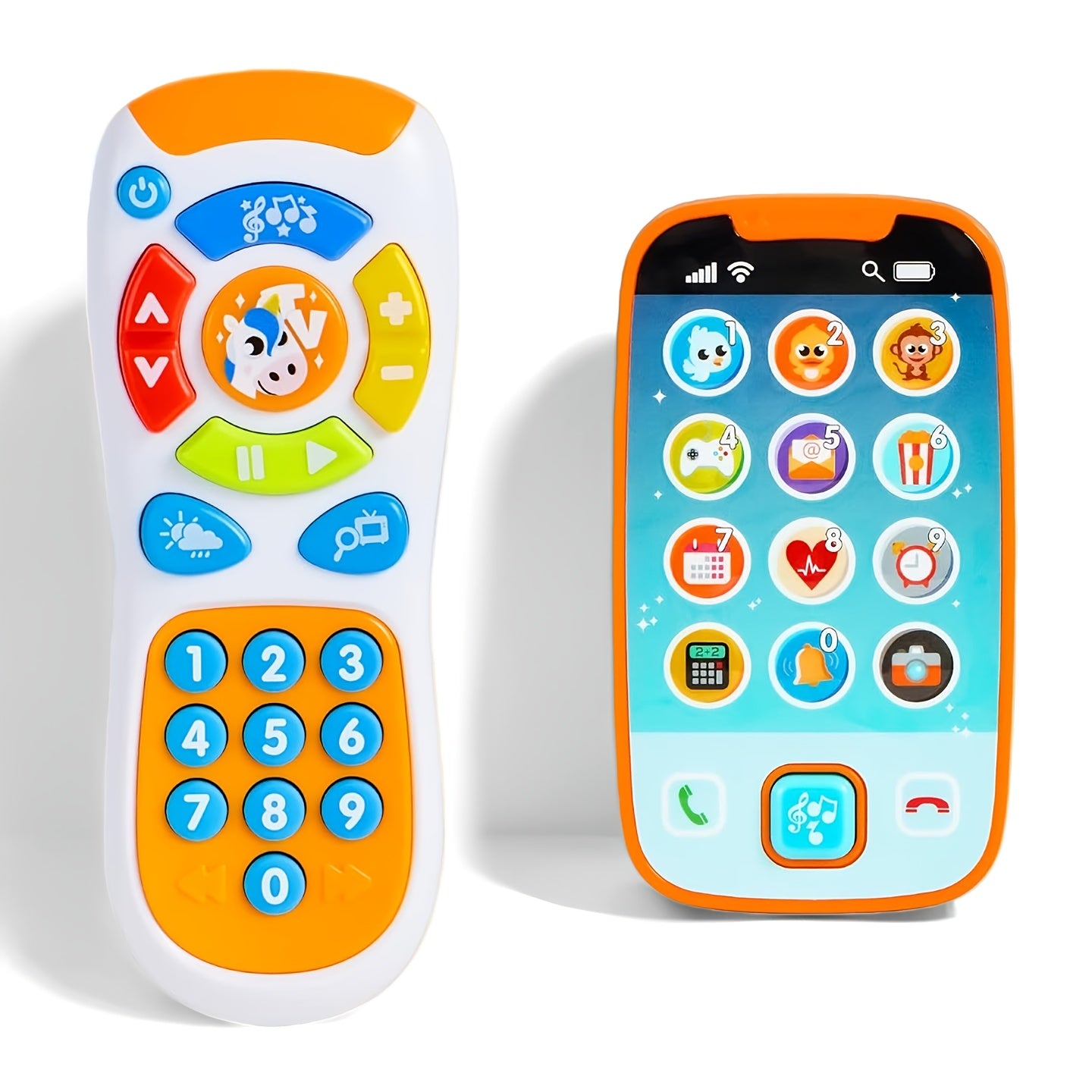 Baby Smartphone and Remote Control Toy Set with Music Sound Effects Learning Toy for Infants Toddlers Boys Girls Easter Basket Stuffer Christmas Birthday Gift