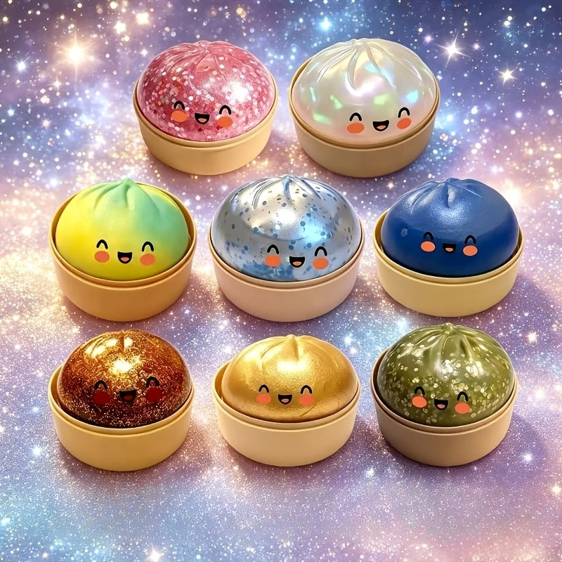 Kawaii Steamed Bun Squishy Plush Toy Set 12pcs – 6 Soft Slow Rise Buns & 6 Steamer Baskets, Sticky Sensory Fidget Collectible Gift for Kids Adults Christmas Birthday