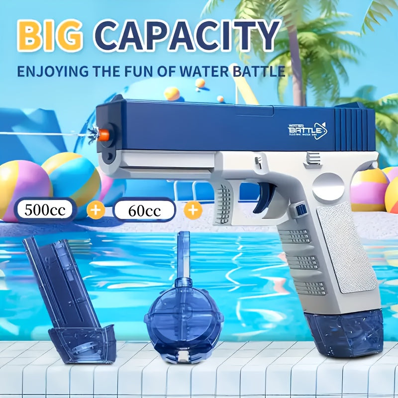 High-Capacity Automatic Water Gun Dual Magazine Long Range Soaker Blaster Ergonomic Grip Kids Summer Pool Outdoor Toy for Boys Girls Birthday Gift Pink Blue