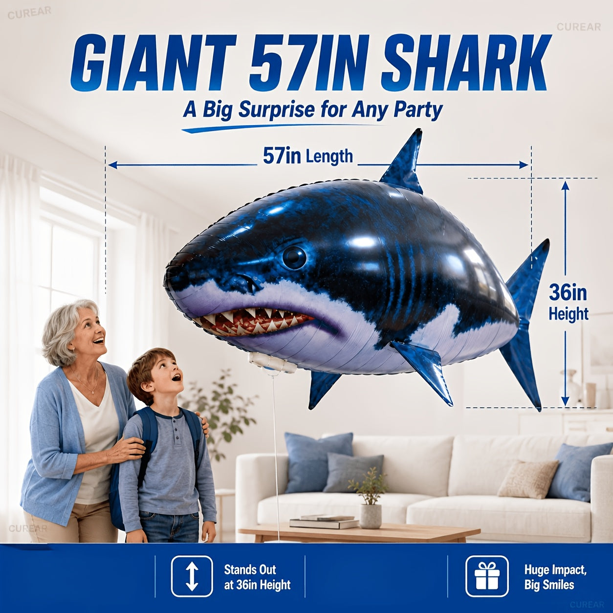 RC Inflatable Flying Shark Balloon Toy – Remote Control Air Swimmer, Indoor Flying Fish, Fun Birthday Party Gift for Kids & Adults
