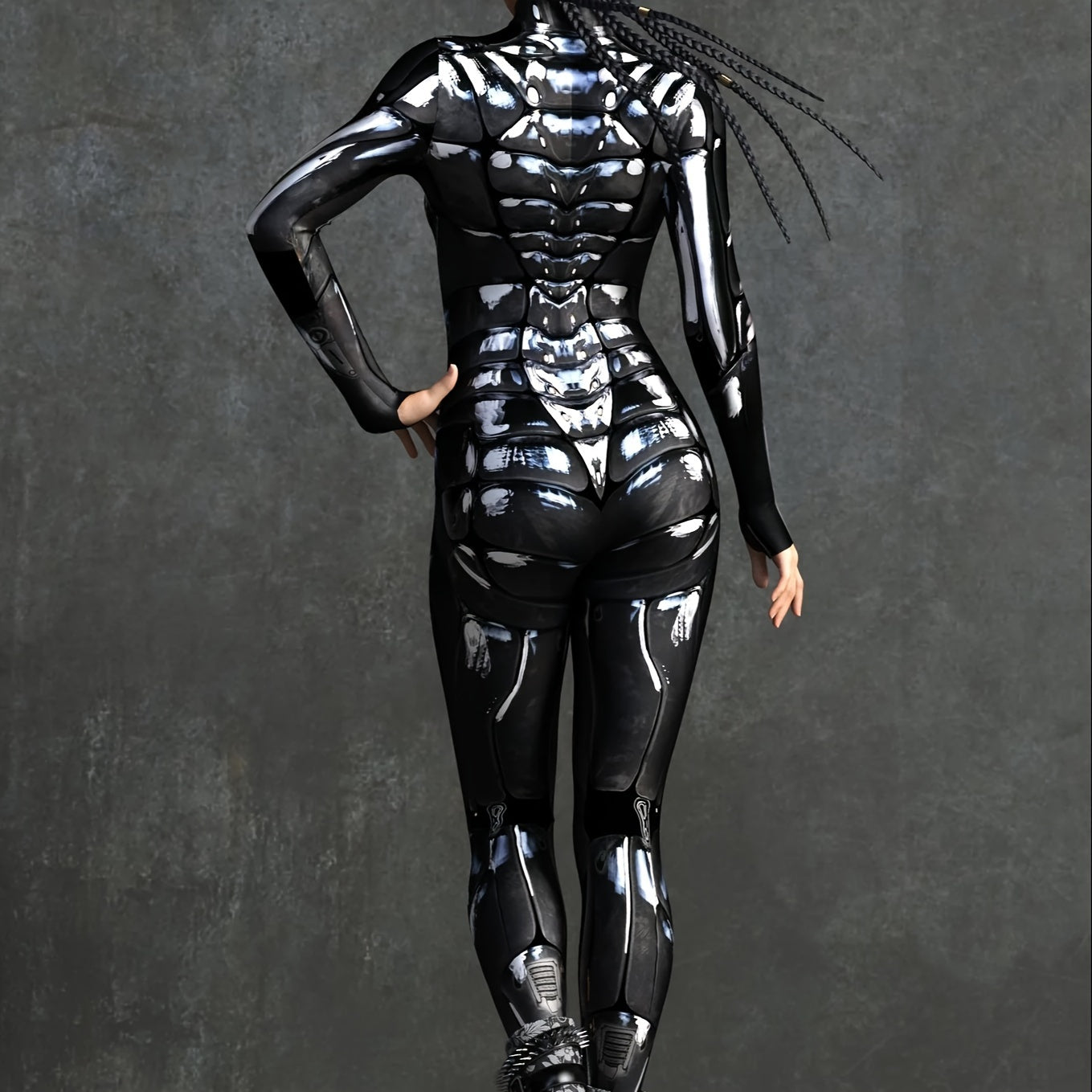 Black Full Body Zippered Jumpsuit for Women, Long Sleeve Sci-Fi Catsuit Sleek Bodysuit, Futuristic Style Halloween Costume Party Outfit