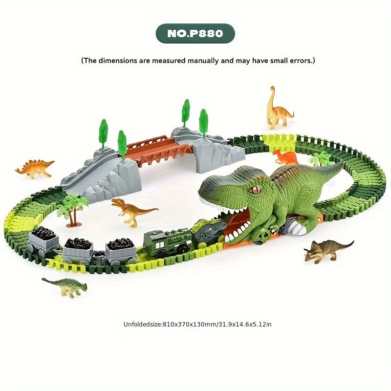 121-Piece Electric Dinosaur Track Train Set – Dinosaur Swallowing Car Sliding Track with Electric Train, Fun Dinosaur Toy Car Combination Playset for Kids Boys and Girls