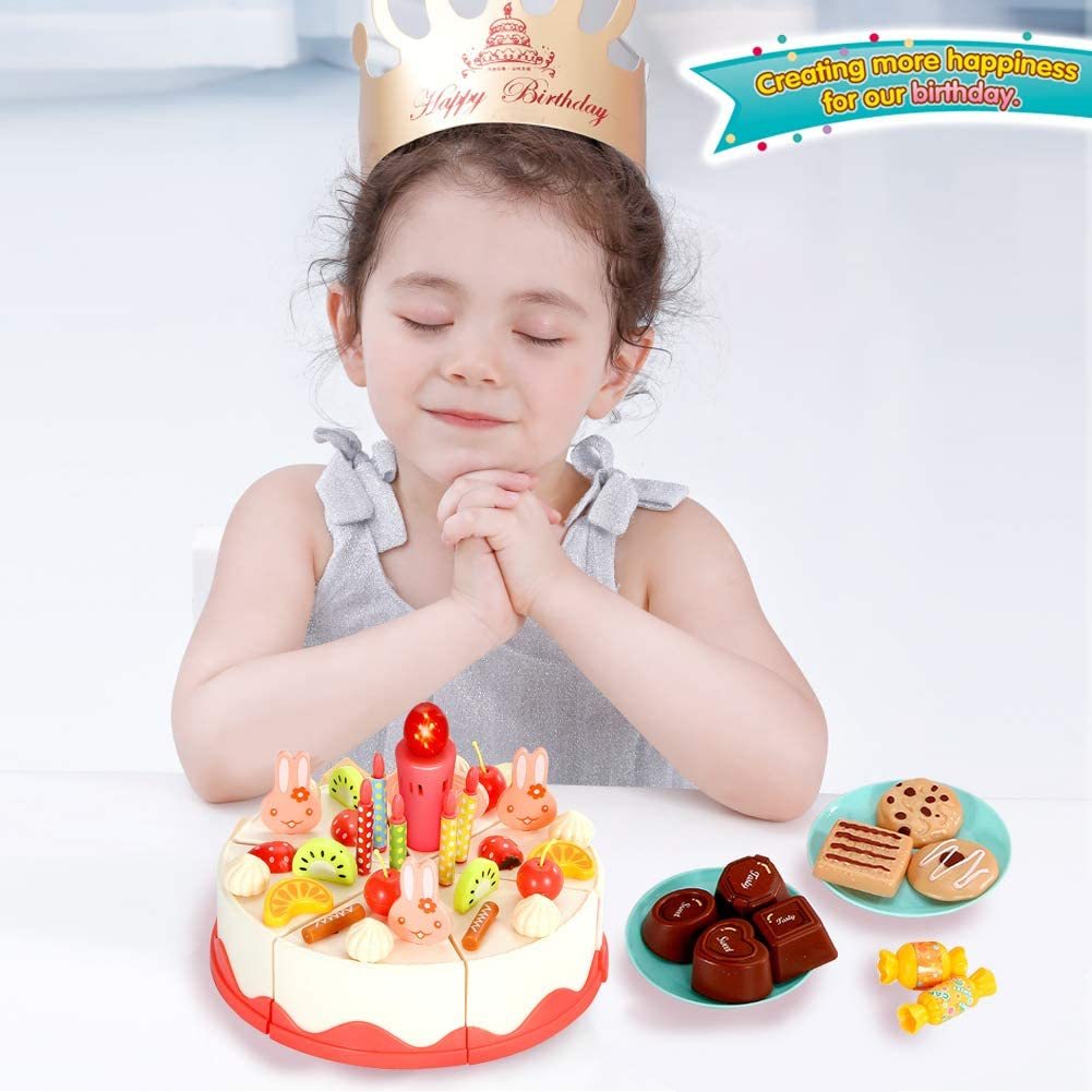 Birthday Cake Tea Party Play Food Toy Set Kids Pretend Play Cake Decorating Dessert Accessories 75-85pcs Girls Ages 3+