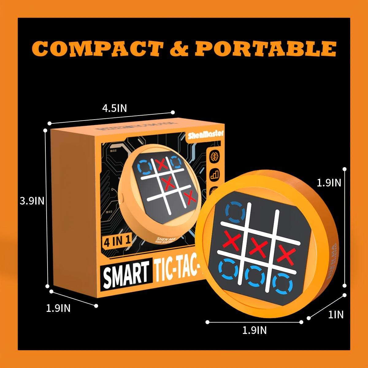 4-in-1 Handheld Electronic Puzzle Game Console Tic Tac Toe Portable Travel Game for Kids Adults Ages 3+ Educational Memory Brain Toy