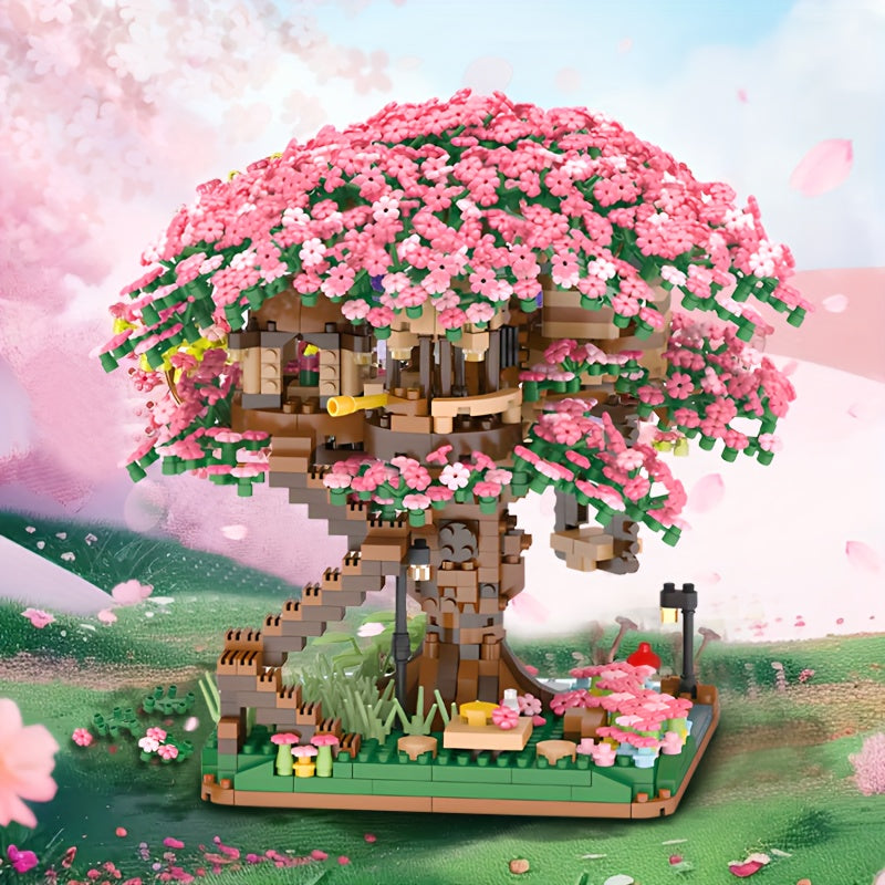Sakura Cherry Blossom Tree House Building Blocks 2028 & 1020 Piece – DIY Mini Brick Assembly Set, Collectible Desk Decor Model for Home Display, Relaxing Gift for Teens Adults Boys Girls