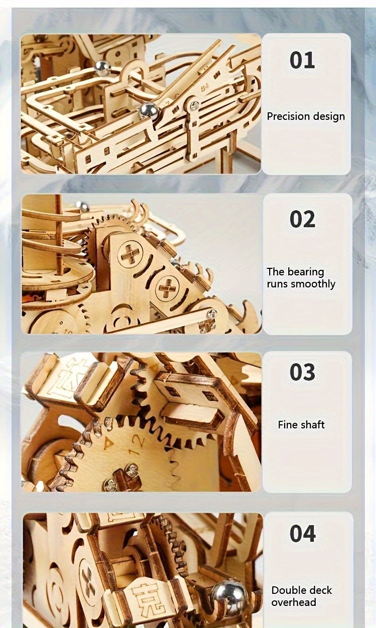 3D Wooden Ball Track Puzzle for Adults STEM Project, High-Difficulty Wood Building Model with 2 Expansion Sets, Home Decoration Holiday Birthday Gift for Men & Women