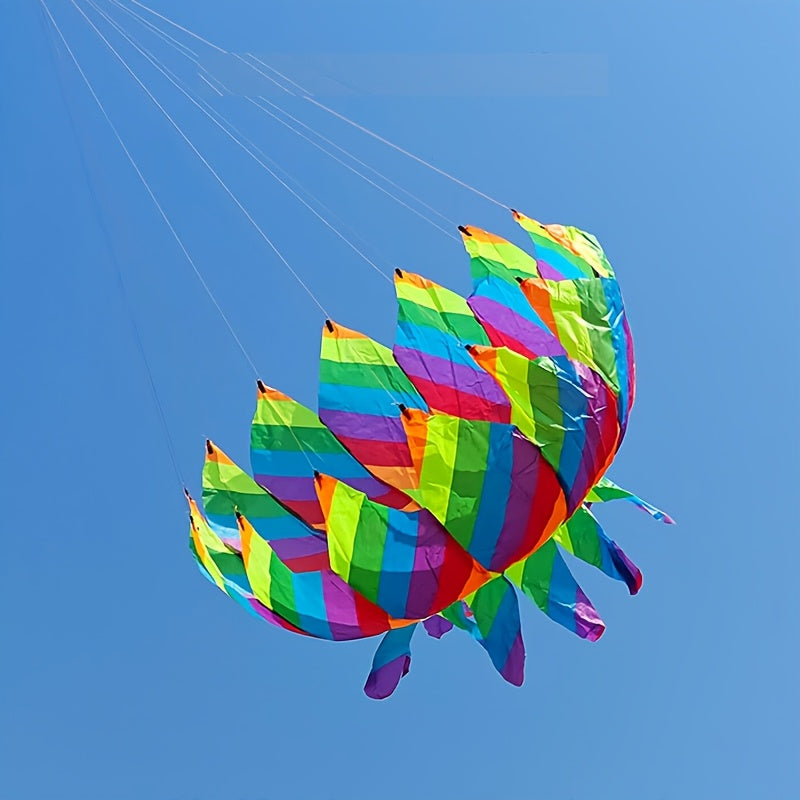 Iridescent Spinning Kite with 3D Rotating Flower Basket & Lotus Tail – Outdoor Beach Park Flying Toy for Kids Adults Family Fun Gift