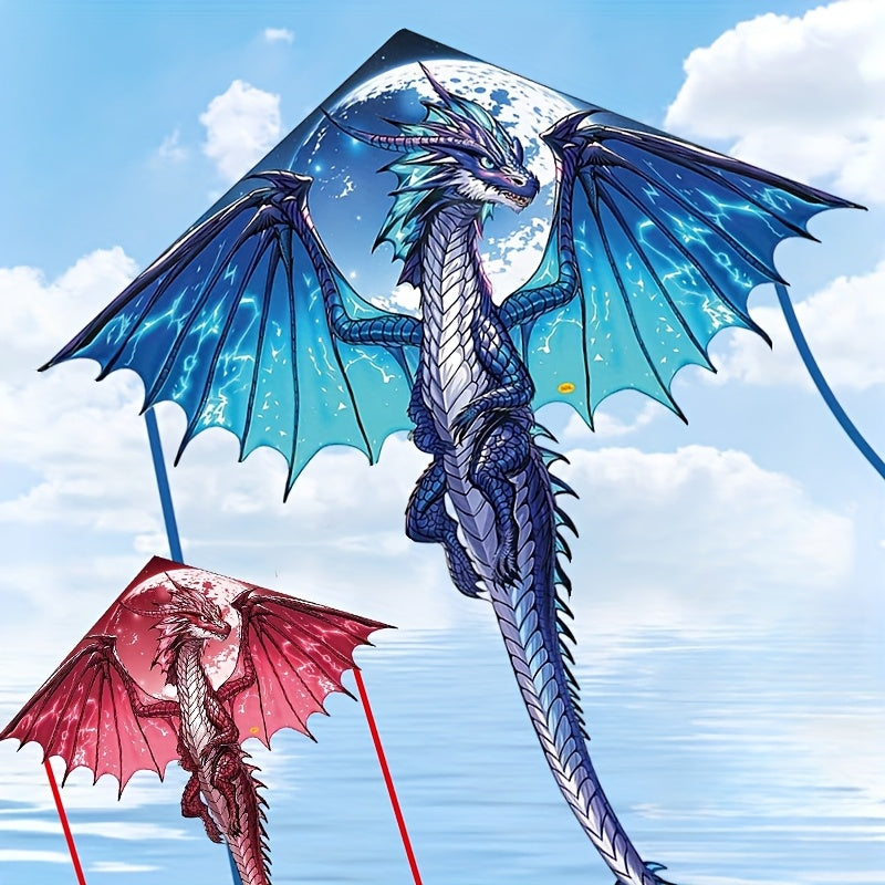 3D Dragon Kite Evil Dragon Design for Kids Adults - Durable Polyester Outdoor Beach Park Flying Kite Red Blue - Birthday Christmas Gift for Dragon Fans