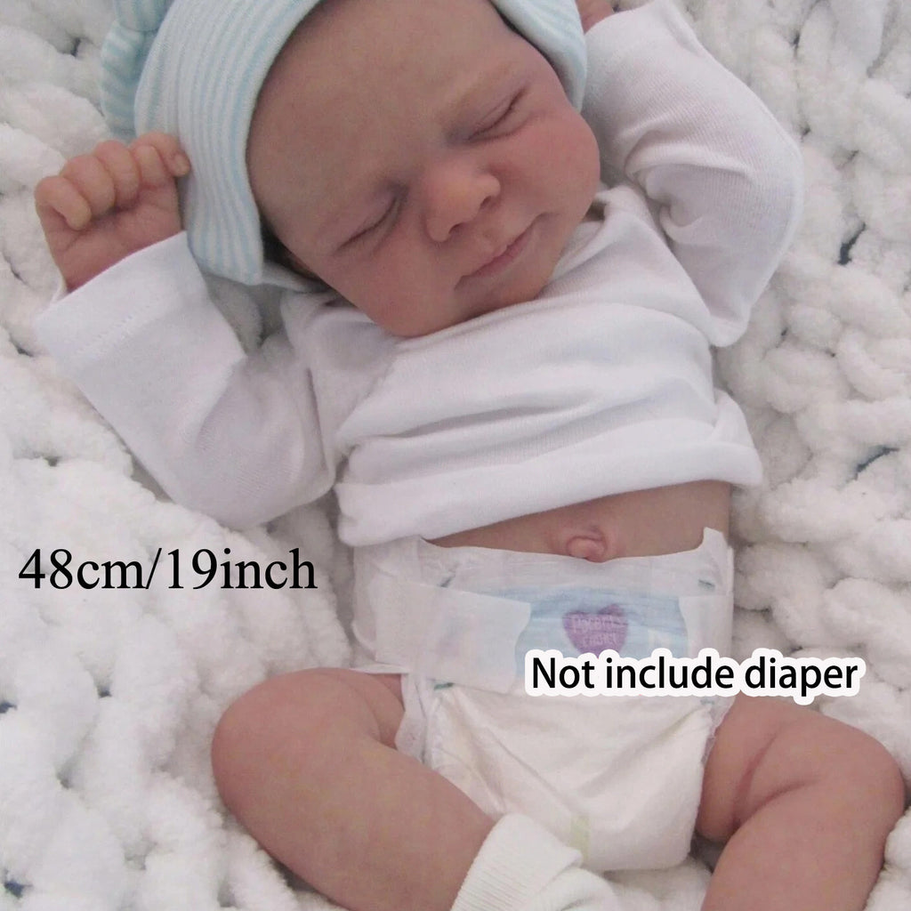 19 Inch Cloth Body Reborn Baby Doll with 3D-Paint Skin & Sleeping Face – Lifelike Newborn Doll with Clothes, Pacifier & Bottle, Soft Cuddly Gift for Girls Kids Collectors, 48cm