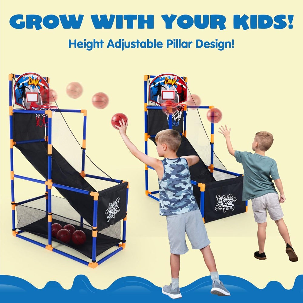Kids Arcade Basketball Hoop Set with 4 Balls & Air Pump - Adjustable Height Indoor Outdoor Sport Game for Kids Ages 3+, Easy Assembly