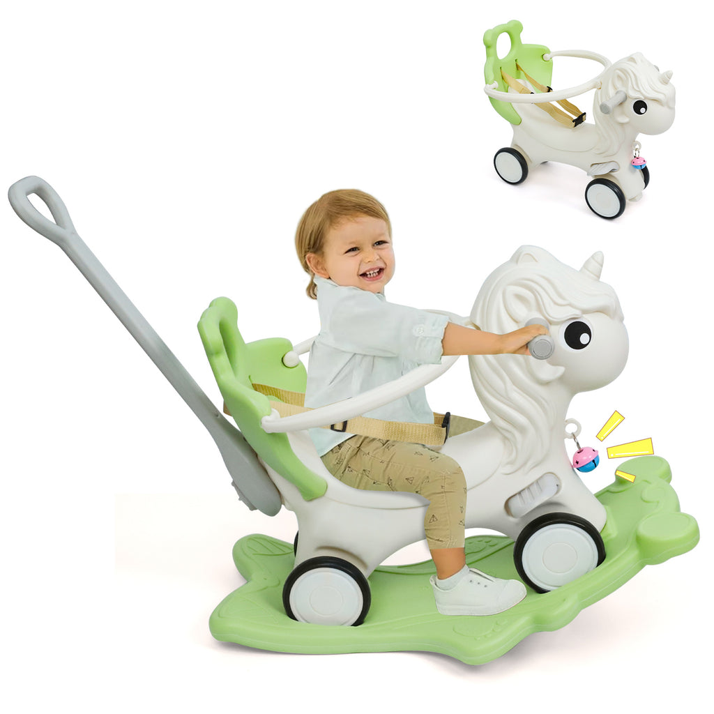 3 in 1 Rocking Horse for Toddlers 12M+ – Detachable Balance Bike, Ride-On Toy & Push Handle, Balance Board, Safe Indoor Outdoor Baby Gift for Boys & Girls Ages 1+