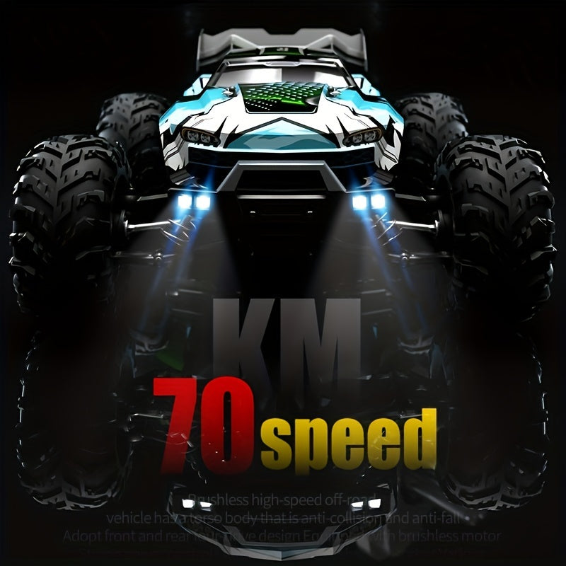 1/16 Scale 4WD Brushless Motor RC Car 70km/h High Speed 2.4G Remote Control Off-Road Drift Racing Truck with 2 Batteries – Kids Adults Gift
