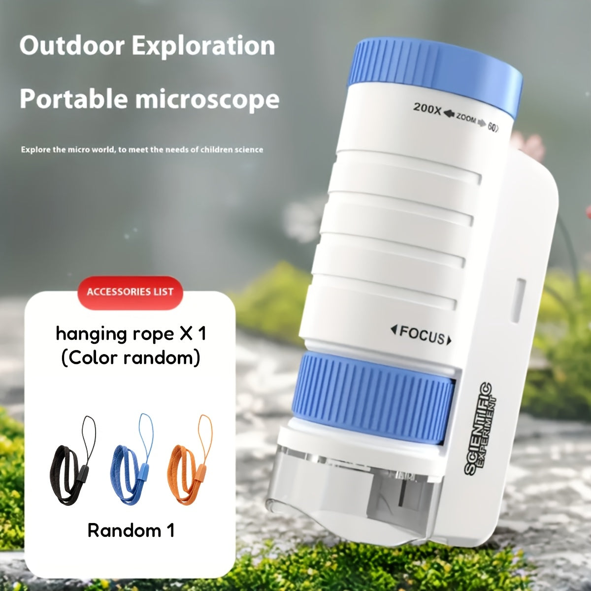 Kids Portable Microscope 60X-200X Zoom – LED Light STEM Science Toy for Outdoor Exploration, Educational Gift for Boys Girls Ages 5+, Back to School Birthday Gift