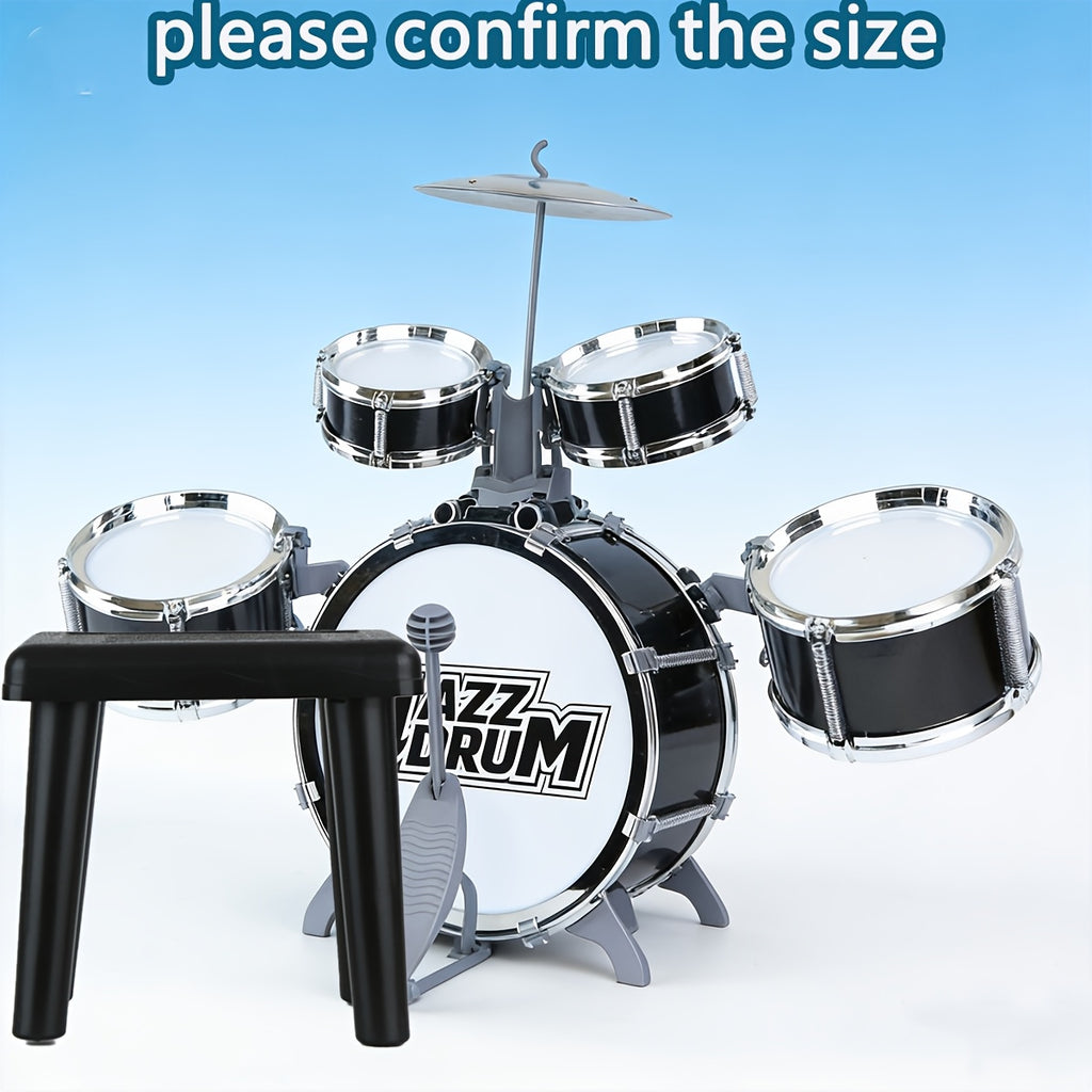 Kids Drum Set with Chair for Toddlers Ages 3-5 - Children's Musical Instrument Toy, Birthday Christmas Gift for Boys & Girls, Black & Deep Blue