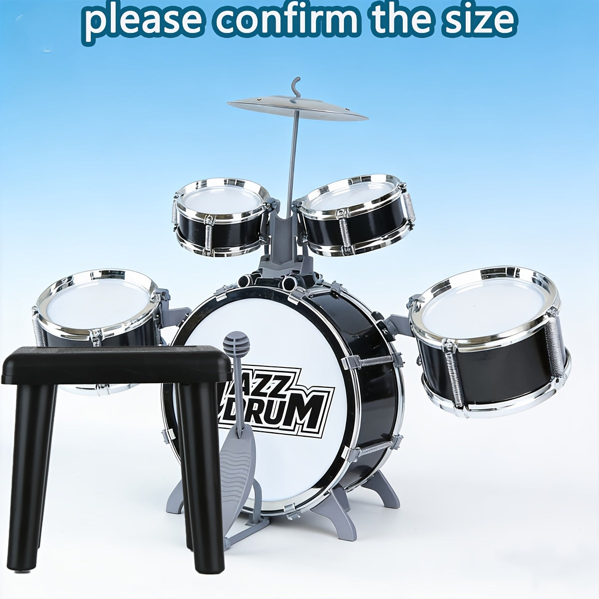 Kids Drum Set with Chair for Toddlers Ages 3-5 - Children's Musical Instrument Toy, Birthday Christmas Gift for Boys & Girls, Black & Deep Blue