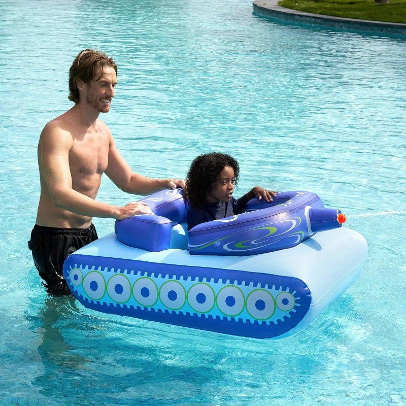 Inflatable Tank Pool Float for Kids 44 Inch with Water Gun Pool Battle Toy Puncture-Resistant Air Cushion Seat Summer Water Fight Gift for Boys Girls