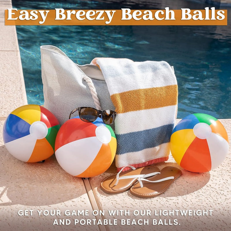 Inflatable Rainbow Beach Balls 12-Pack, Colorful Pool Toys for Kids & Adults, Summer Water Games Birthday Party Supplies Outdoor Fun Combo Set