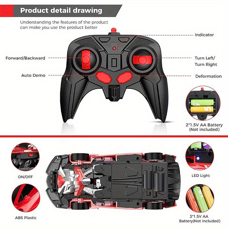 RC Car Robot Transformer Toy 1:18 Scale - One-Button Deformation Remote Control Car with 360° Rotating Drifting, Kids Toy for Ages 3+, Birthday Gift
