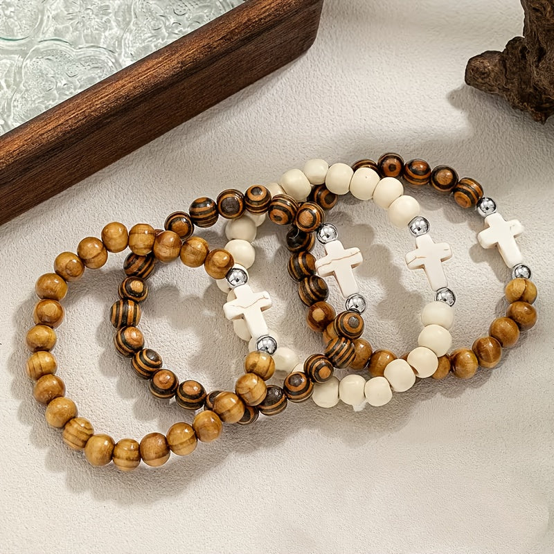 Cross Bracelet Christian Baptism Gift Set 20/40pcs Vintage Ethnic Alloy Pendant Woven Elastic Jewelry Toy Random Colors Kids Party Favor
