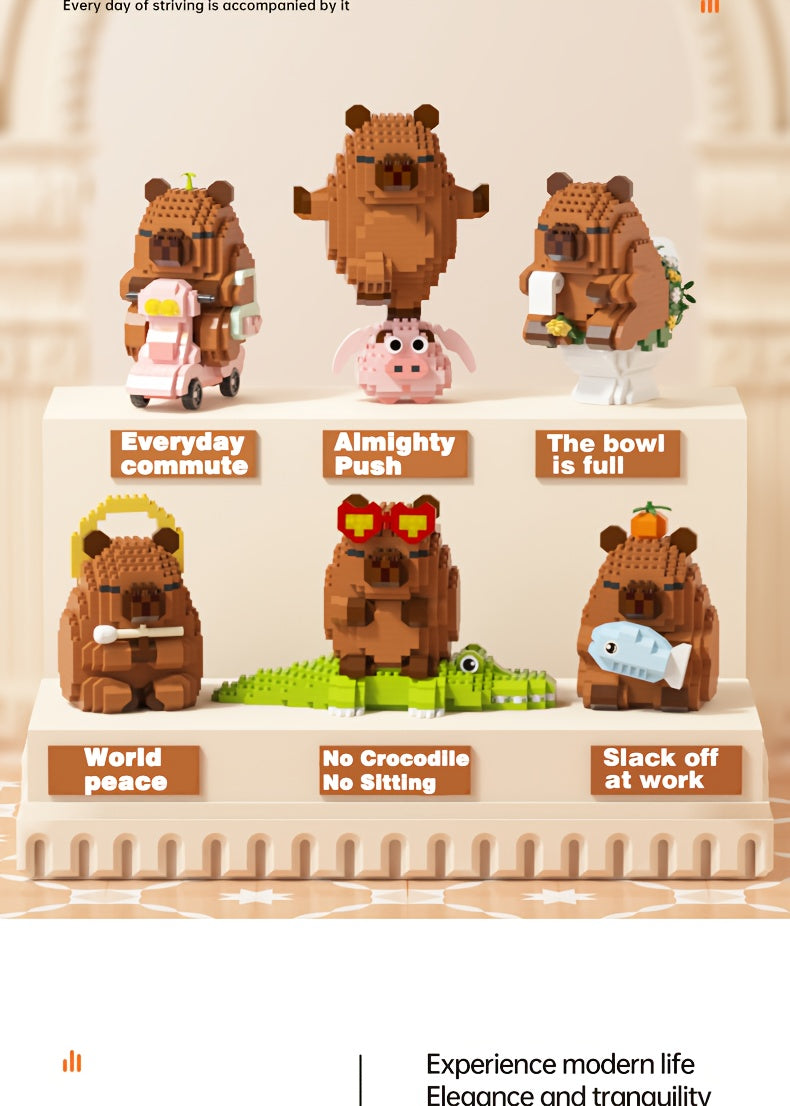 Capybara Micro Building Blocks 562pcs Miniature Collector Edition DIY Desk Decor Stress Relief Toy - Multiple Themes - Birthday Easter Christmas Gift for Boys Girls Teens Adults