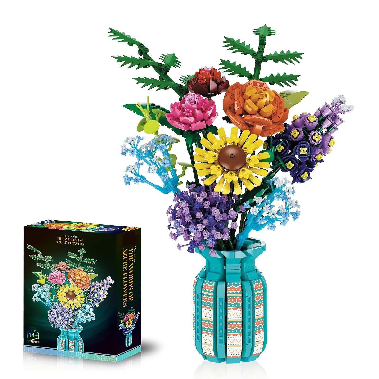 1853pcs Botanical Flower Building Blocks Set with Vase DIY Brick Craft Kit for Adults Home Office Decor Valentine's Day Mother's Day Birthday Gift