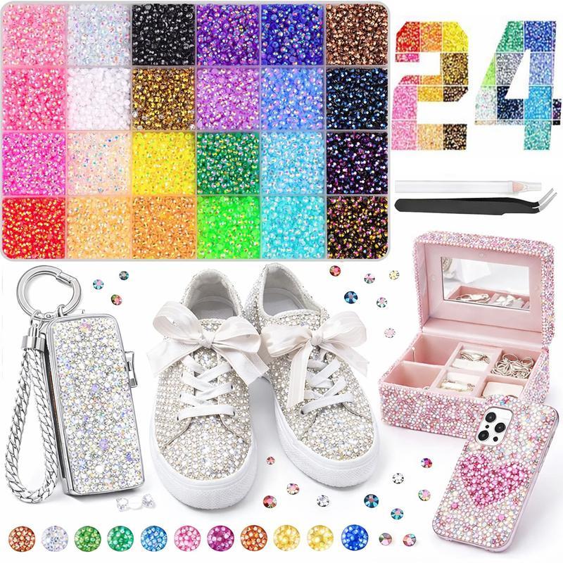 Bedazzling Kit with 3mm Resin Rhinestones, 24, 28 or 40 Color Options for Nail Art, Clothing Decoration and Personalized DIY Crafts