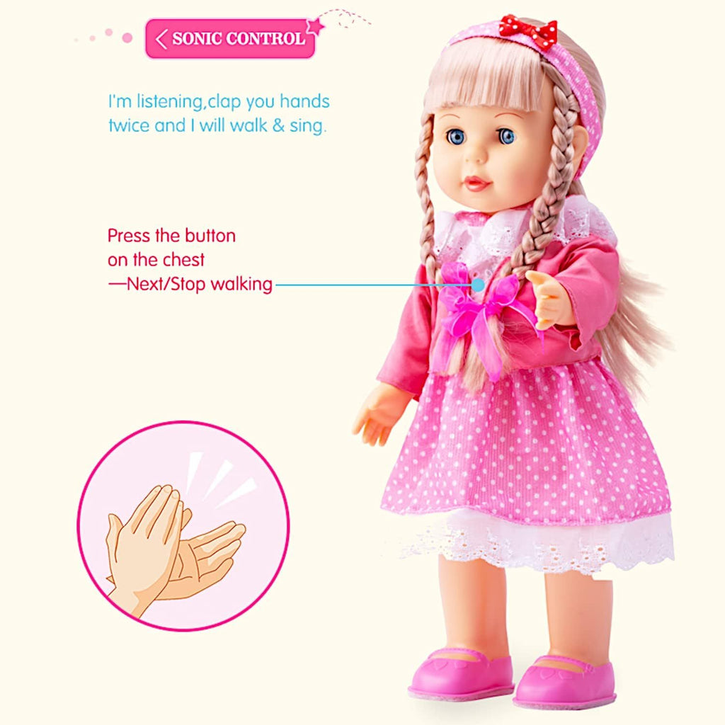 Walking Talking Singing Baby Doll 12 Inch Interactive Sonic Control Princess Doll Blonde Blinking Eyes Cuddly Vinyl Girl Doll for Kids Ages 3-7 Birthday Christmas Gift