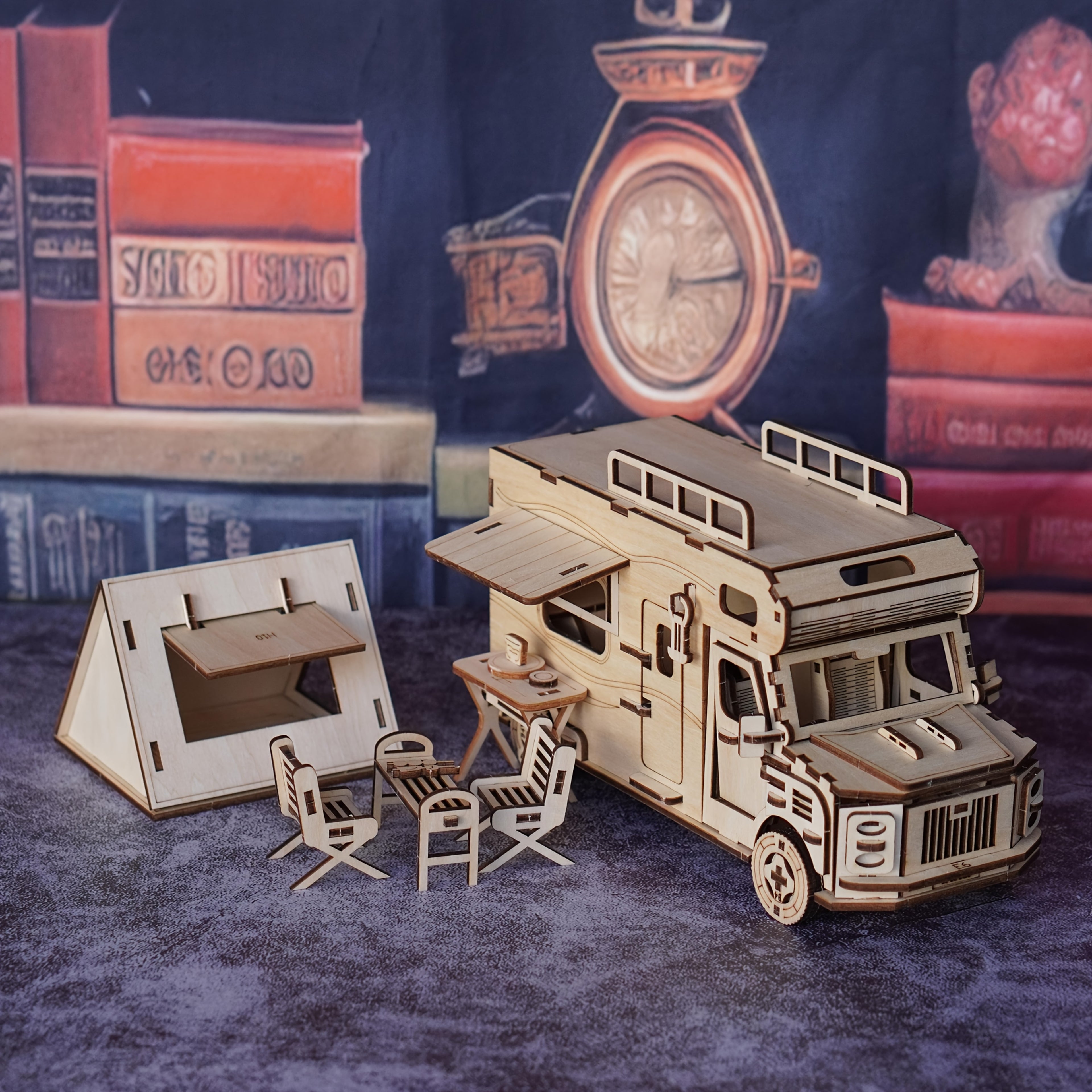 3D Wooden Puzzle RV Camping Car Model Kit, Travel Camper Van Assembly Building Block Toy, Creative DIY Wood Craft Gift for Friends Family Adults & Kids