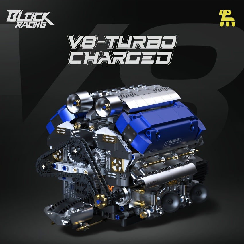 V8 Engine Building Block Set 1289 Piece & F1 Racing Steering Wheel 1221 Piece – Operable Mechanical STEM Model Kit, Realistic Desktop Decor for Adults Teens, Birthday Christmas Gift Car Enthusiasts