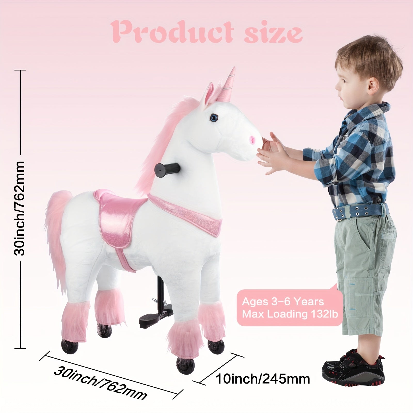 Ride On Unicorn Horse Toy with Wheels for Kids Ages 3-9 - Plush Walking Horse No Battery Pink White Unicorn Size S M Birthday Christmas Gift
